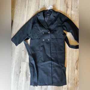 Monki belted wool blend double breasted coat in black